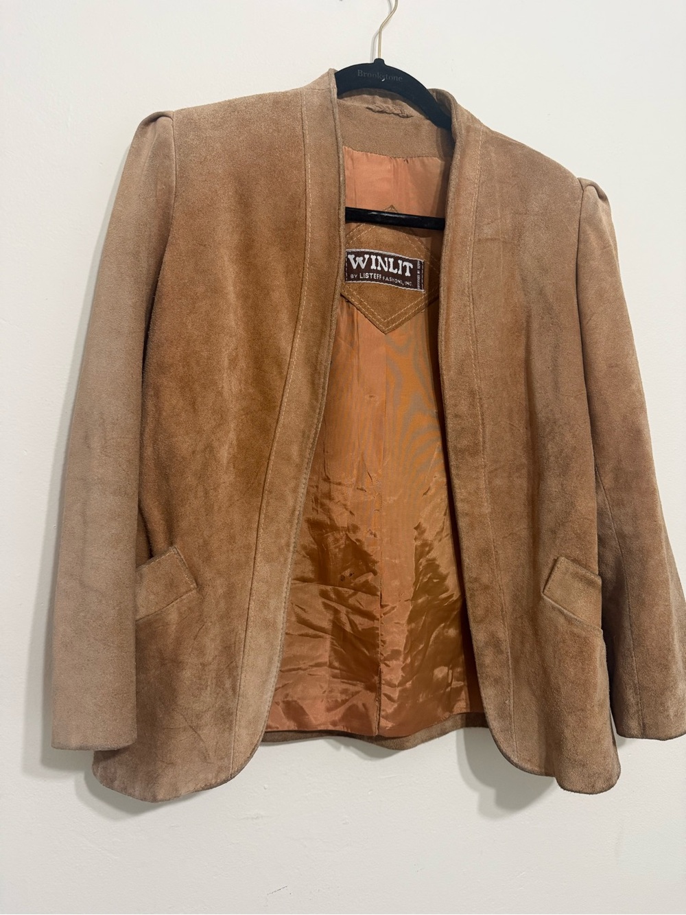 Winlit Women's Camel Suede Open-Front Blazer